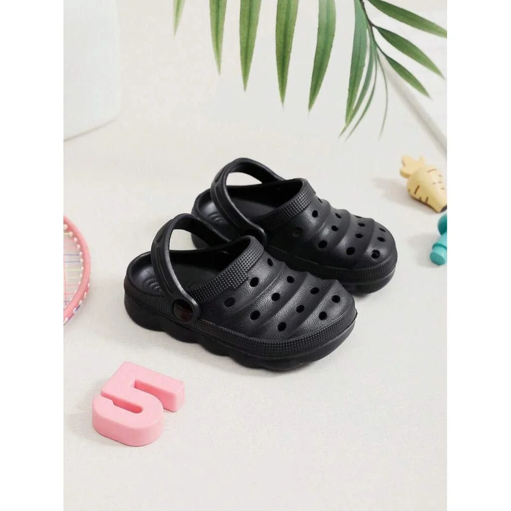 Kids Black Foam Clogs Slip On Shoes Perforated Comfort Sandals
